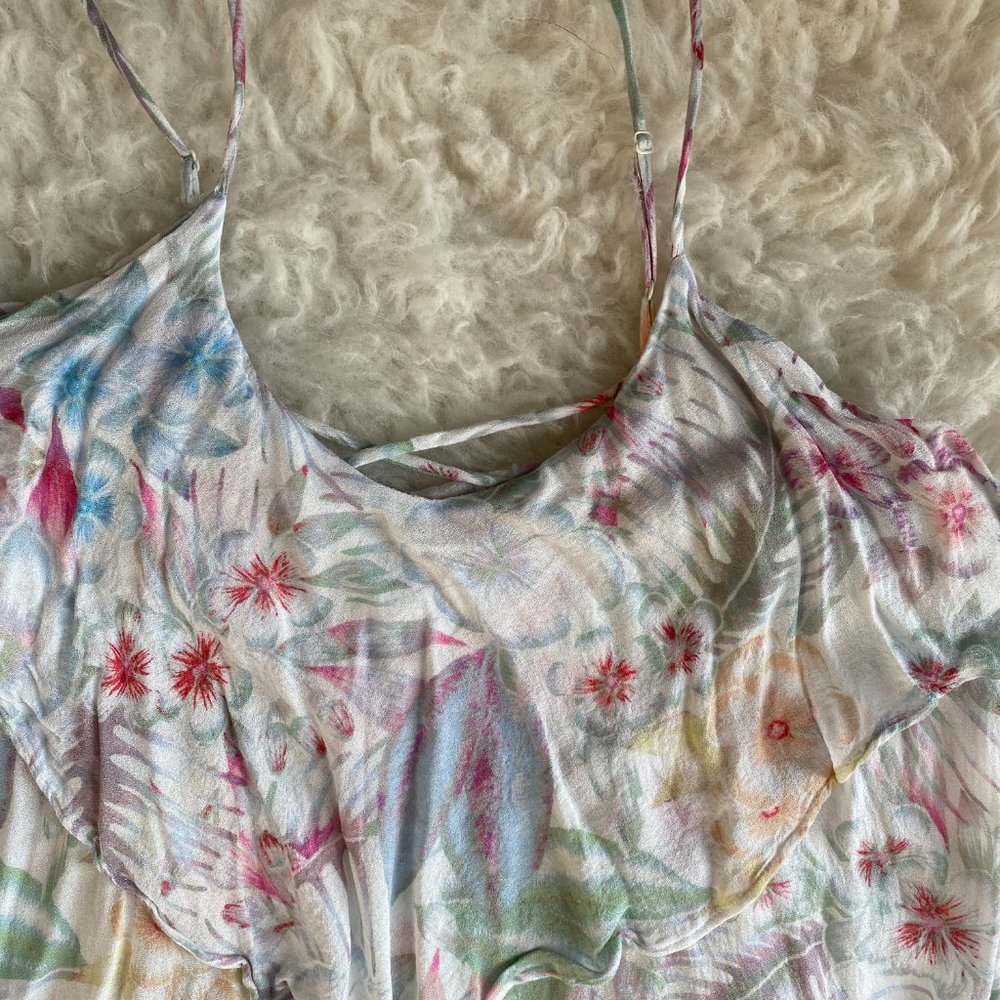 EUC American Eagle White Floral Ruffled Tank L - Picture 2 of 9